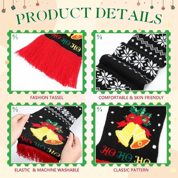 8 Pcs Knitted Winter Scarves Unisex Christmas Tassel Scarves for Men Women - Picture 3 of 7